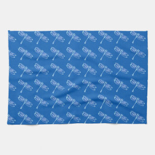 Linge De Cuisine Libellules, bleu pâle sur bleu denim