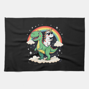 Linge De Cuisine Licorne Arc-en-Ciel à Cheval sur T rex - Dinosaure