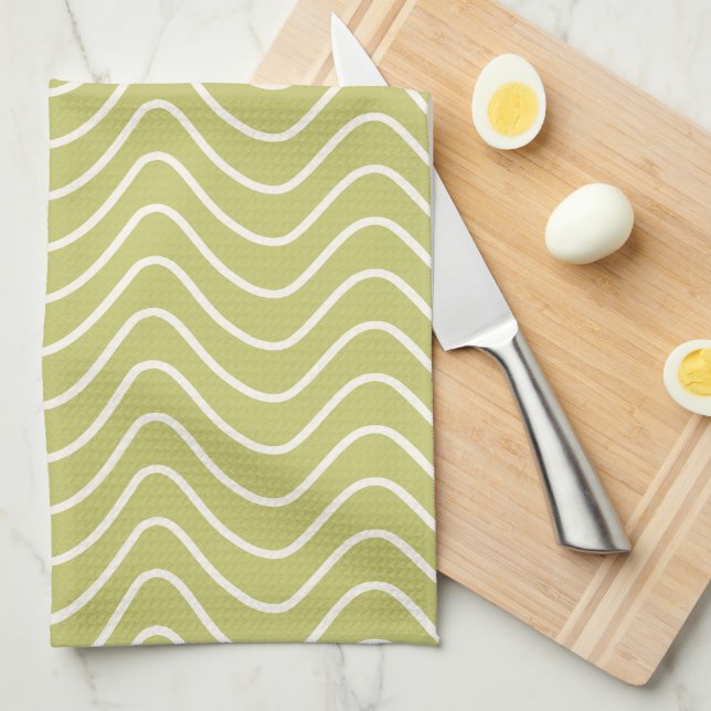 Linge De Cuisine Ligne minimale verte de chaux Motif Chevron (Quart Plié)