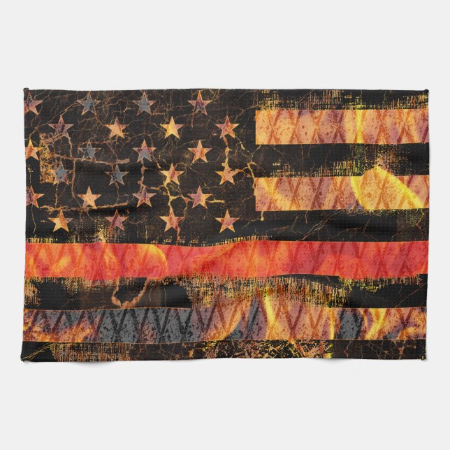 Linge De Cuisine Ligne rouge mince et flammes (Horizontal)