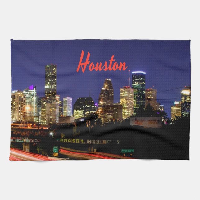 Linge De Cuisine Ligne Skyline de Houston Texas City (Horizontal)