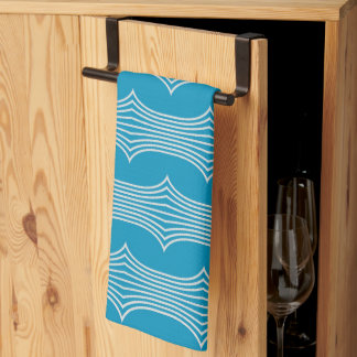 Linge De Cuisine Lignes blanches Abstraites rétro sur Motif bleu