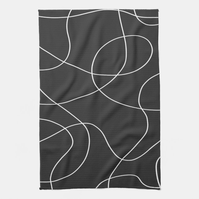 Linge De Cuisine Lignes blanches sur noir (Vertical)