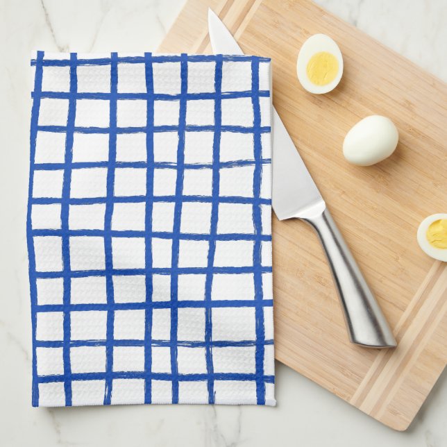 Linge De Cuisine Lignes Enky Chic Main Drake Grille Cool Bleu & Bla (Quart Plié)