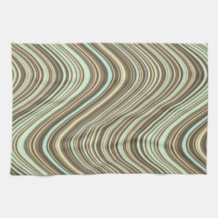 Linge De Cuisine Lignes ondulées Brown clair/beige/bleu turquoise