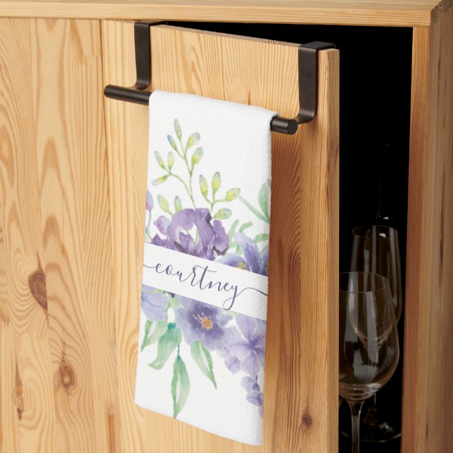 Linge De Cuisine Lilac aquarelle florale personnalisée (Pliage en tiers)