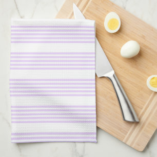 Linge De Cuisine Lilac violet et blanc cinq bandes motif