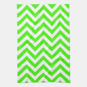 Linge De Cuisine Lime Vert Blanc Grand Chevron ZigZag Motif