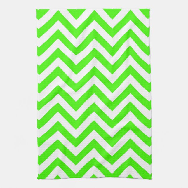Linge De Cuisine Lime Vert Blanc Grand Chevron ZigZag Motif (Vertical)