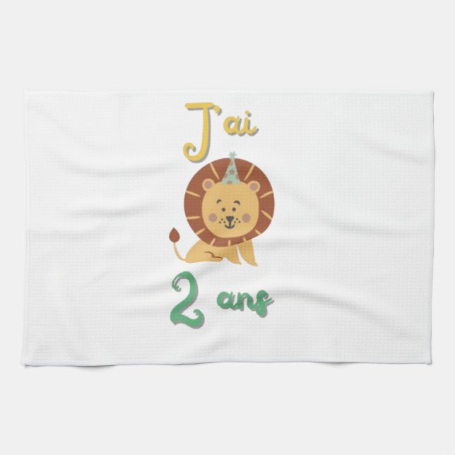 Linge De Cuisine Linge j'ai 2ans - cadeau anniversaire Lion  (Horizontal)