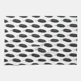 Linge De Cuisine Linocut en plumes rustiques noir et blanc