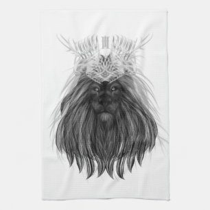 Linge De Cuisine Lion noir avec couronne Antlers et monogramme