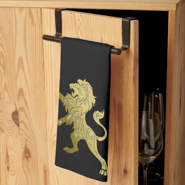 Linge De Cuisine Lion royal d'or noir  (Pliage en tiers)