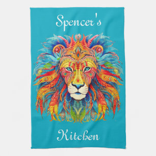 Linge De Cuisine Lion tribal majestueux avec nom personnalisé