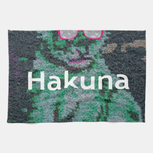 Linge De Cuisine Lion vert avec lunettes roses "Hakuna Matata" Art