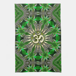 Linge De Cuisine Liquide Green Om Yoga Hippie Tissu Bannière ThéSer
