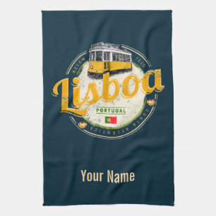 Linge De Cuisine Lisbonne Portugal avec Tramway Retro Souvenir Vint