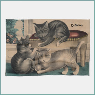 Linge De Cuisine Lithographe vintage Adorable Kittens