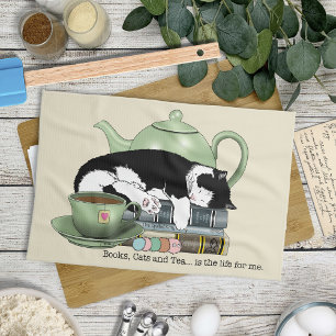 Linge De Cuisine Livres Confortables Chat Smoking Thé Mignon Théièr