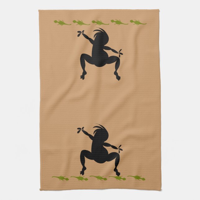 Linge De Cuisine Lizards verts et danse Kokopelli (Vertical)