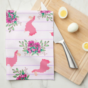 Linge De Cuisine Llamas rose tendance Doodles et rayures florales