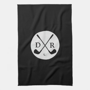 Linge De Cuisine Logo noir minimaliste et Lecteur de golf Monogram