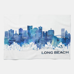 Linge De Cuisine Long Beach California Skyline Blue