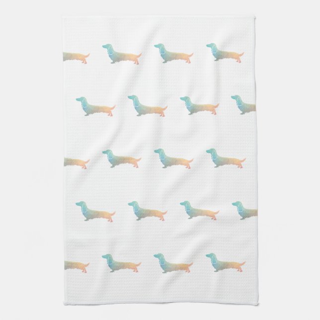 Linge De Cuisine Long Haired Dachshund Geo Silhouette Pastel (Vertical)
