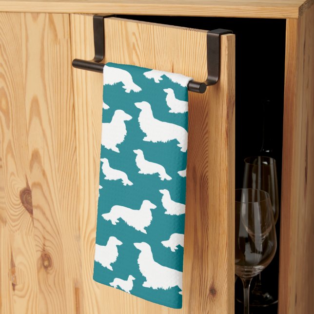 Linge De Cuisine Longue Cheveux Dachshund Turquoise Wiener Chien Se (Pliage en tiers)