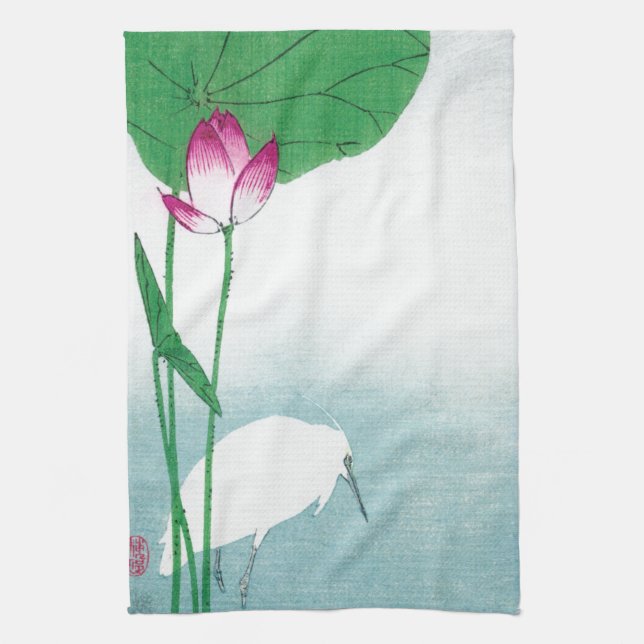 Linge De Cuisine Lotus et White Heron, Koson, Ukiyo-e (Vertical)