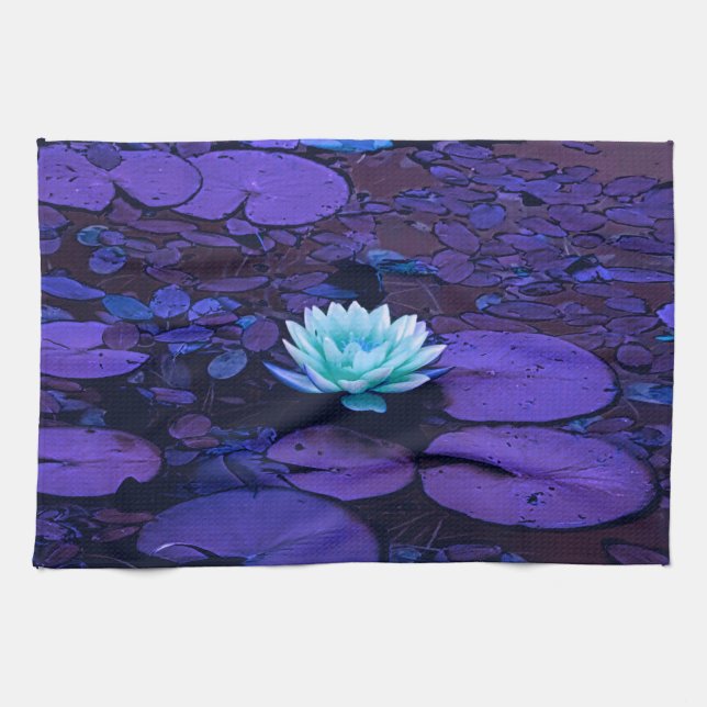 Linge De Cuisine Lotus Fleur Magique Violet Bleu Turquoise Floral (Horizontal)