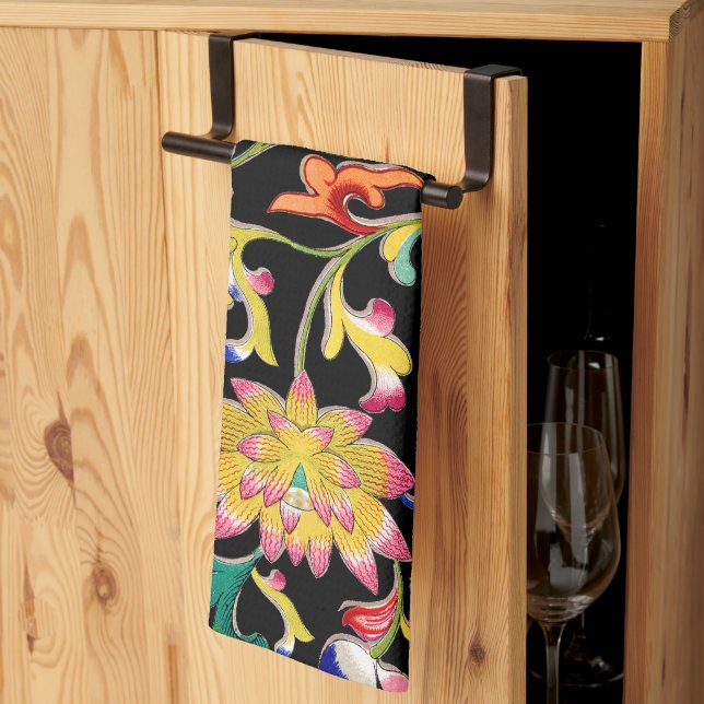 Linge De Cuisine Lotus Fleurs et Vins (Pliage en tiers)