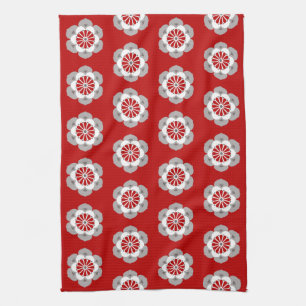 Linge De Cuisine Lotus Flower Mandala, rouge foncé, gris et blanc 