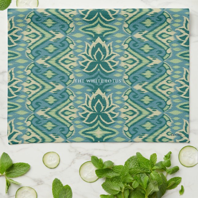Linge De Cuisine Lotus Ikat Motif - Le Lotus Blanc (Plié)