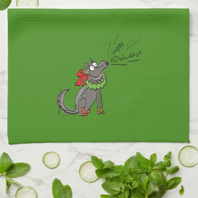 Linge De Cuisine Loup Noël drôle Enfants mignonne (Plié)