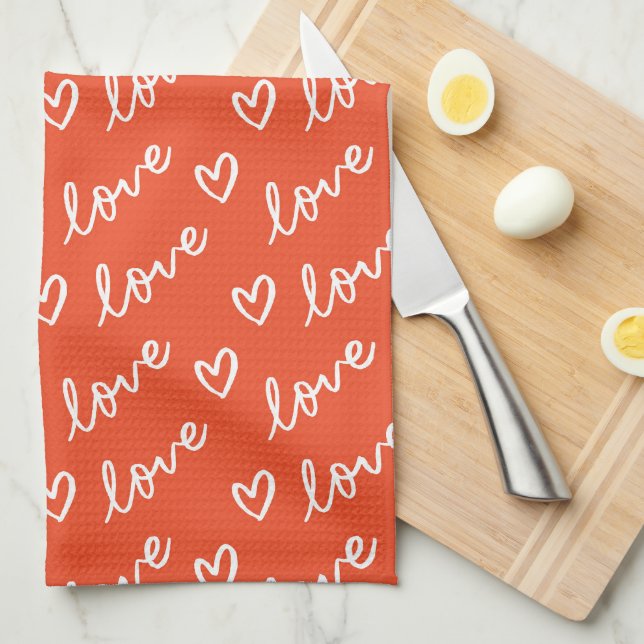Linge De Cuisine Love lettering & coeurs dessin en arrière - plan r (Quart Plié)