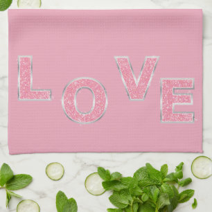 Linge De Cuisine Love Pink Silver Parties scintillant