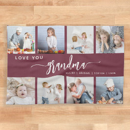 Linge De Cuisine Love You Grandma 8 Photo Collage Burgundy