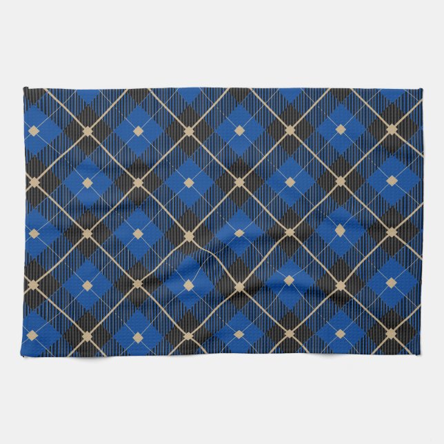 Linge De Cuisine Lumberjack Black Blue Plaid Motif (Horizontal)