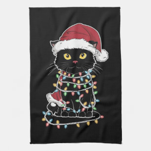 Linge De Cuisine Lumières de Noël pour amateur de chats drôles