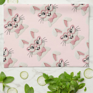 Linge De Cuisine Lunettes de cœur de lapin rose mignon 