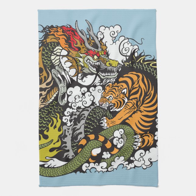 Linge De Cuisine lutte contre le dragon et le tigre (Vertical)