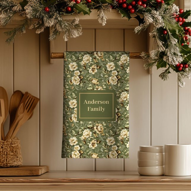 Linge De Cuisine Lux Green Gold Print Personalized Kitchen Towel  (Lux Green Gold Print Personalized Kitchen Towel )