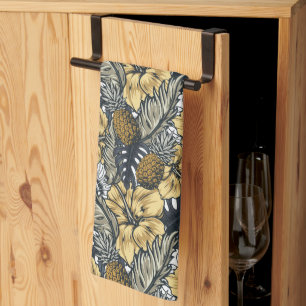 Linge De Cuisine Luxe Elegant Or N' Black Tropical Flowers