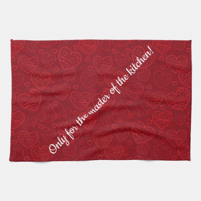 Linge De Cuisine Luxe Moderne Élégant Amour Rouge Coeur (Horizontal)