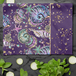 Linge De Cuisine Luxe violet sous-marine   Dark Pastel Gold Sea Lif