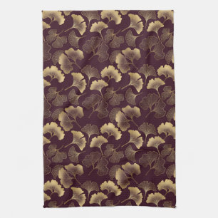 Linge De Cuisine Luxueux Ginkgo Bourguignon Or