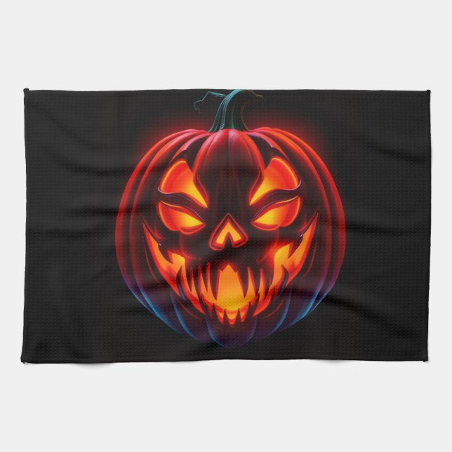 Linge De Cuisine Luxury Neon Pumpkin Halloween Kitchen Towel (Horizontal)