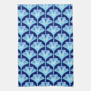 Linge De Cuisine Lys Art Déco, Bleu Cobalt, Aqua et Blanc