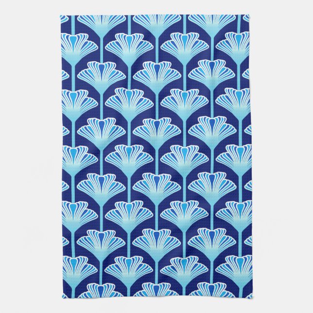 Linge De Cuisine Lys Art Déco, Bleu Cobalt, Aqua et Blanc (Vertical)